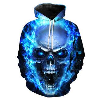 New Fashion Men/Women 3D Sweatshirts Print Flowers Blue Flame Skull Hoodies Autumn Winter Hooded Pullovers Tops Free Shipping - Airpods hülle
